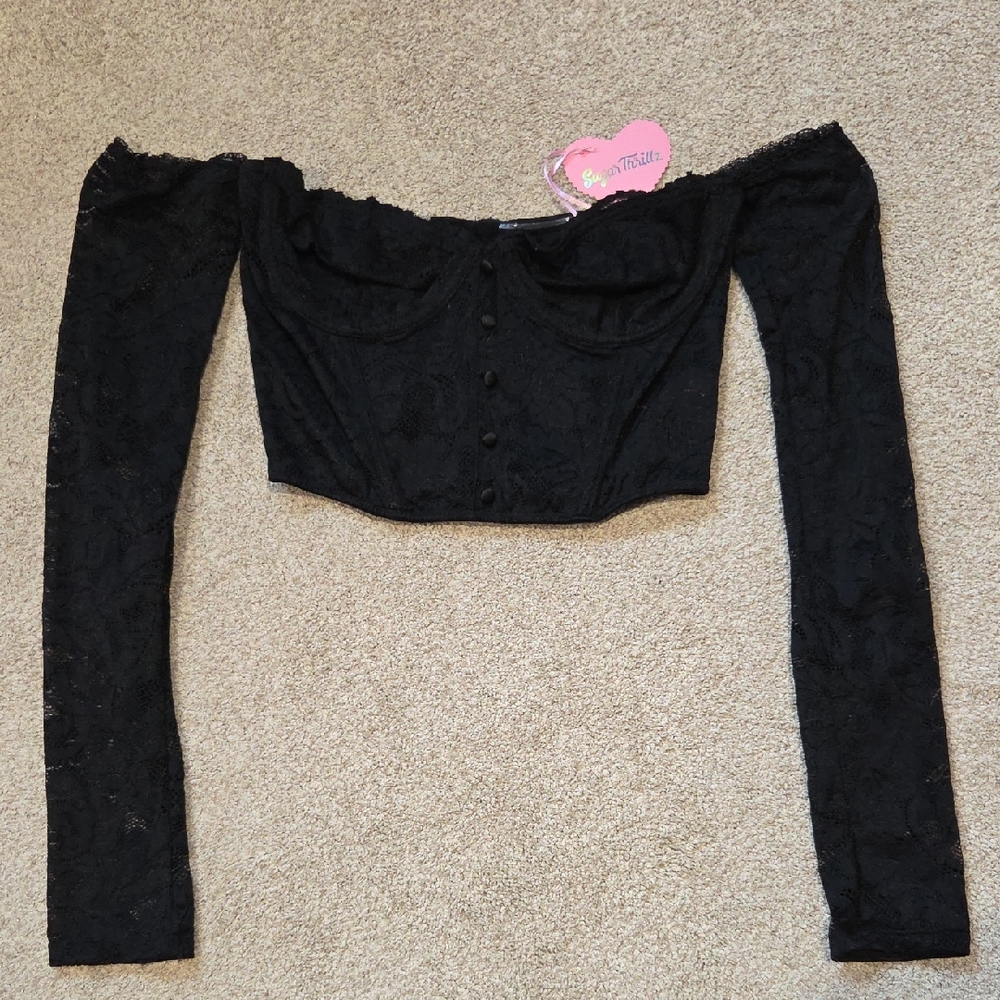 Sugar Thrillz Black Lace Off-Shoulder Top